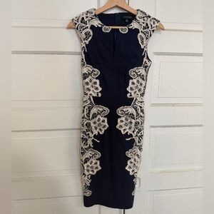 Elegant Navy Midi Dress with Cream Lace